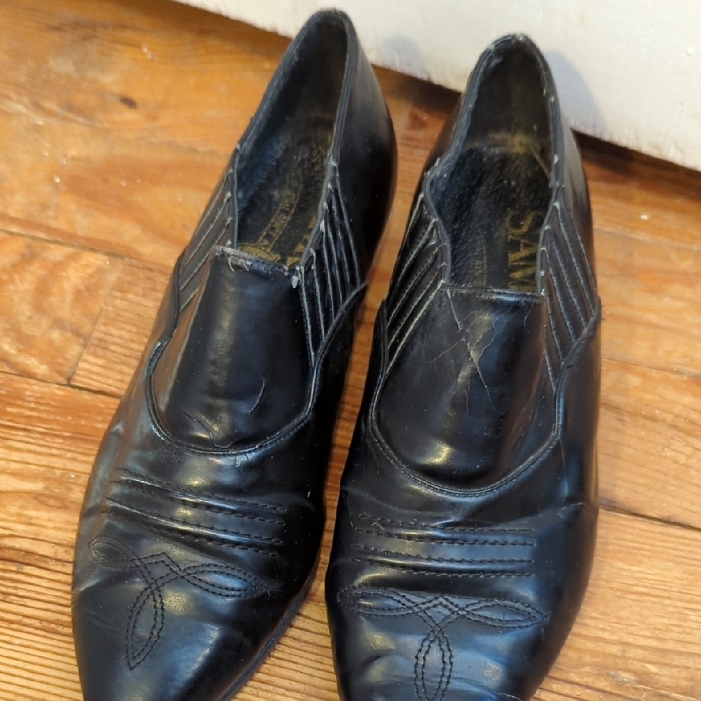 Black Leather Slip-On Shoes